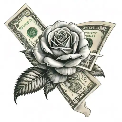 rose with hundred dollar bill tattoo design idea