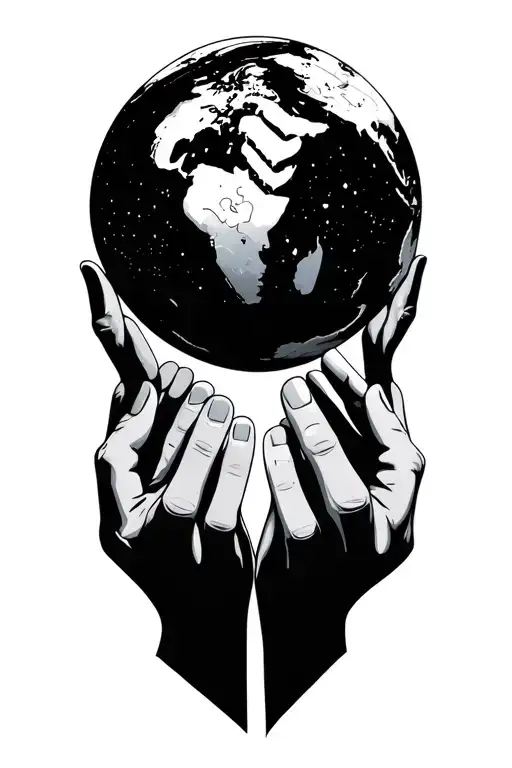 The world is mine w hands holding globe surrounded tattoo design idea