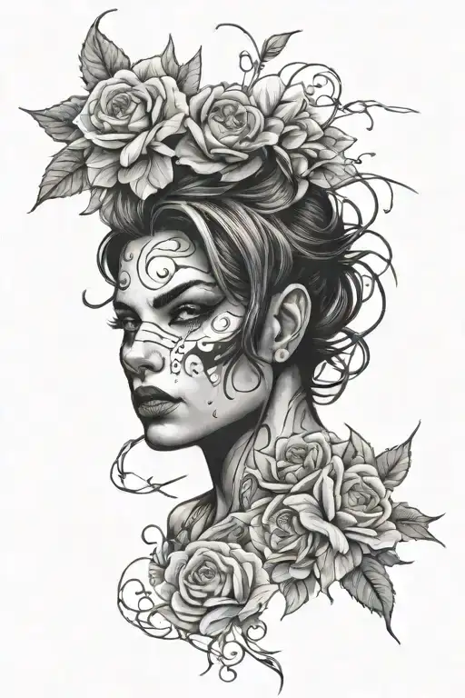 female rage no flowers tattoo design idea