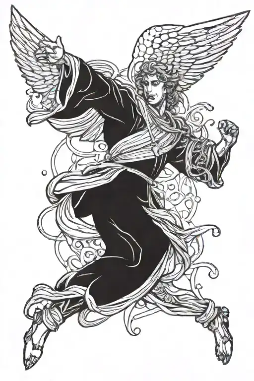 angel gabriel fighting tattoo design idea