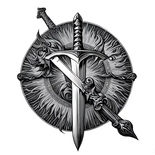 hanging sword of damocles tattoo design idea