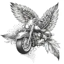 A Harley Davidson themed tattoo incorporating feathers tickling elements tattoo design idea