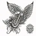 A Harley Davidson themed tattoo incorporating feathers tickling elements tattoo design idea