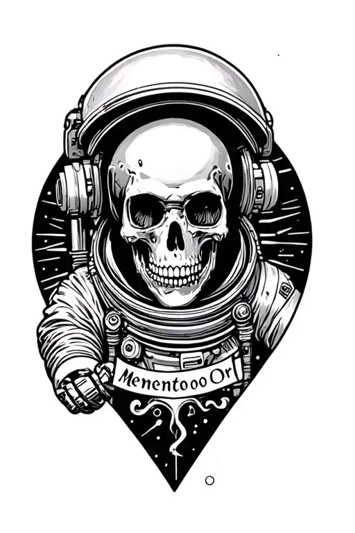 Dead Astronaut with text saying Memento Mori written tattoo design idea