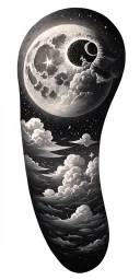 moon, sun, stars, clouds fading tattoo design idea