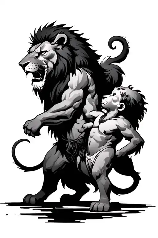 bad lion protects his brother tattoo design idea