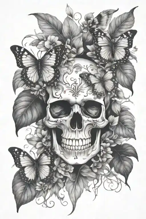 skulls butterflies foliage feminine dark gothic inspired tattoo tattoo design idea