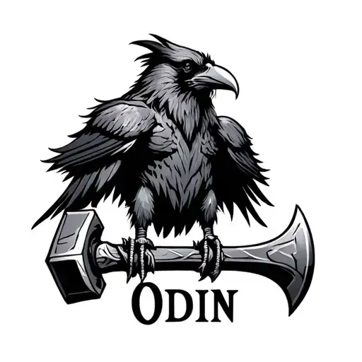 "Odin" "Odin" Crow wearing Thors hammer neckless tattoo design idea