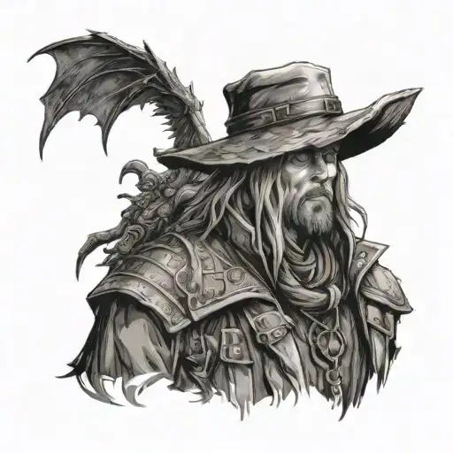 Malenia from Elden Ring as a Bloodborne hunter tattoo design idea