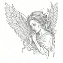 Biblical angel with many wings and crying eyes with blood tattoo design idea