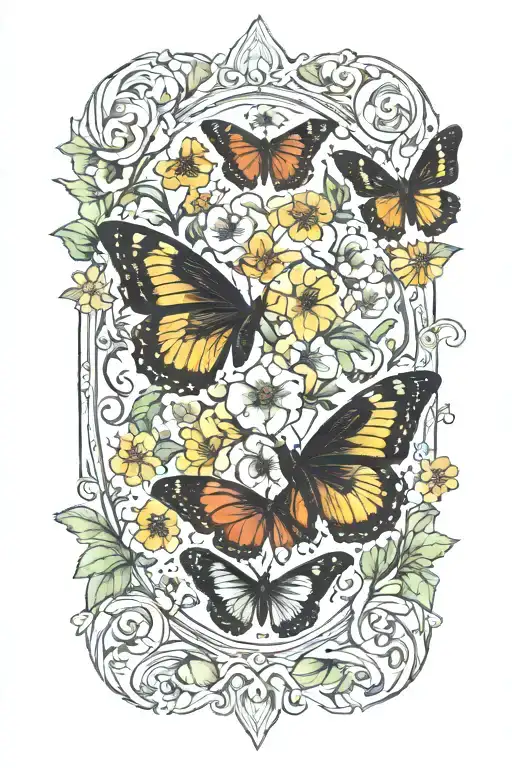 strength card tarot black queen butterflies flowers surround it tattoo design idea