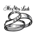 "Mr & Mrs Lack" A stylized design of a wedding ring intertwined with the number 25 symbolizing the couple's anniversary date tattoo design idea