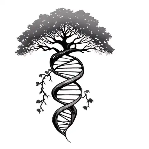 tree and dna double helix tattoo design idea