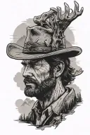 Red Dead Redemption 2, Deer head, mountains, Arthur Morgan  tattoo design idea