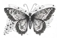 butterfly (Not realistic) with Lines and Details Like Stars and points  tattoo design idea