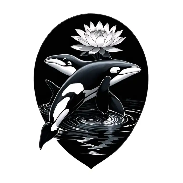 orca and lotus flower tattoo design idea