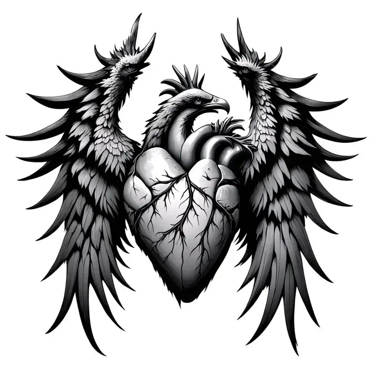 Phoenix in the style of an anatomical heart tattoo design idea