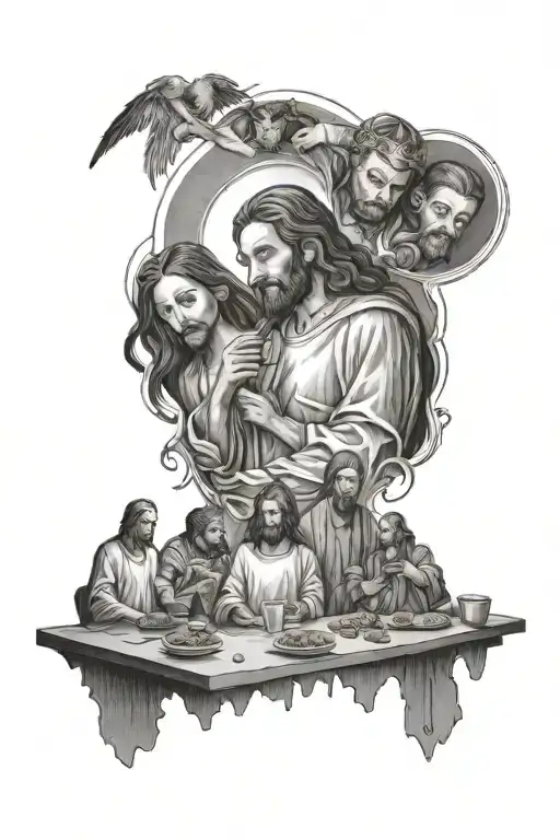 last supper and Jesus blocking bad spirits tattoo design idea