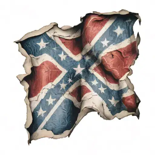 Realistic torn skin and muscle looks like confederate flag tattoo design idea