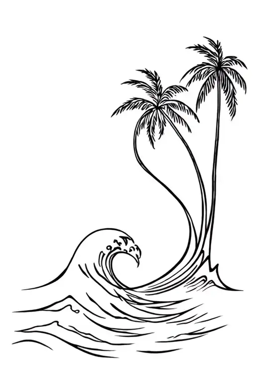 the ocean wave crashing waves and palm trees tattoo design idea