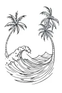 the ocean wave crashing waves and palm trees tattoo design idea