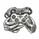 mans hands holding an xbox controller and princess crown tattoo design idea