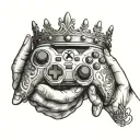 mans hands holding an xbox controller and princess crown tattoo design idea
