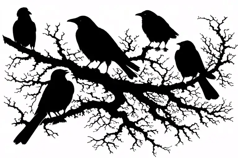 sillouette of crows on a tree and the branches sell out murder  tattoo design idea
