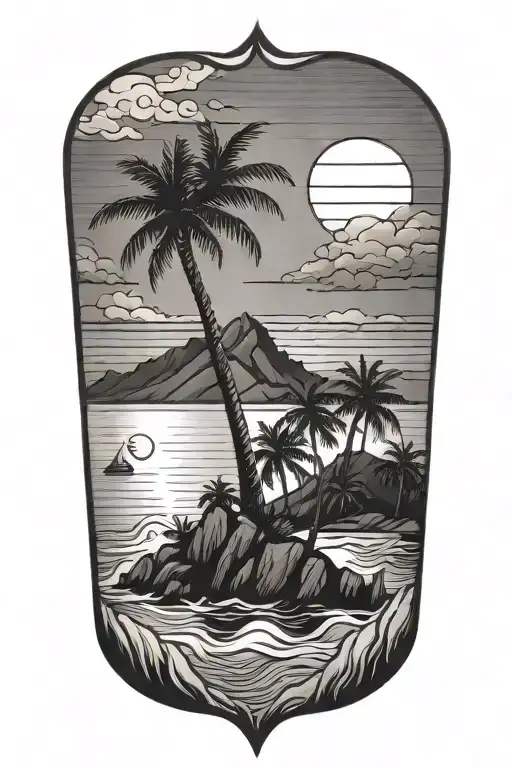 island sunset tattoo design idea