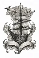 anchor and waves and sailing ship tattoo design idea