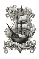 anchor and waves and sailing ship tattoo design idea