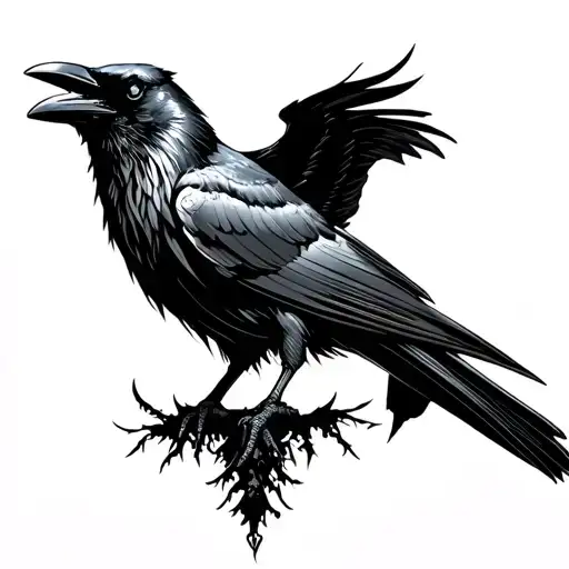 raven perched on top a skill tattoo design idea