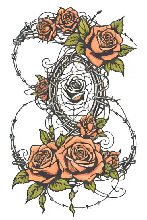 roses surrounded by barbed wire tattoo design idea