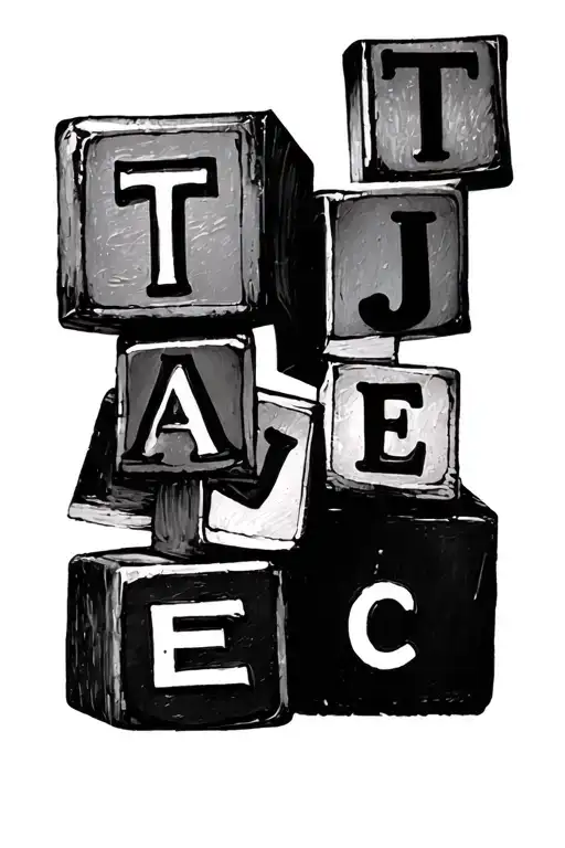 5 kid blocks with the initial t,j,a,e,and c which are the initial of the five woman who play a big part in my life tattoo design idea