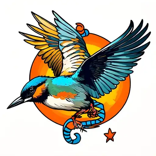 chromosome and bird flying tattoo design idea