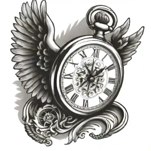 pocket watch with angle wings tattoo design idea