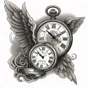 pocket watch with angle wings tattoo design idea