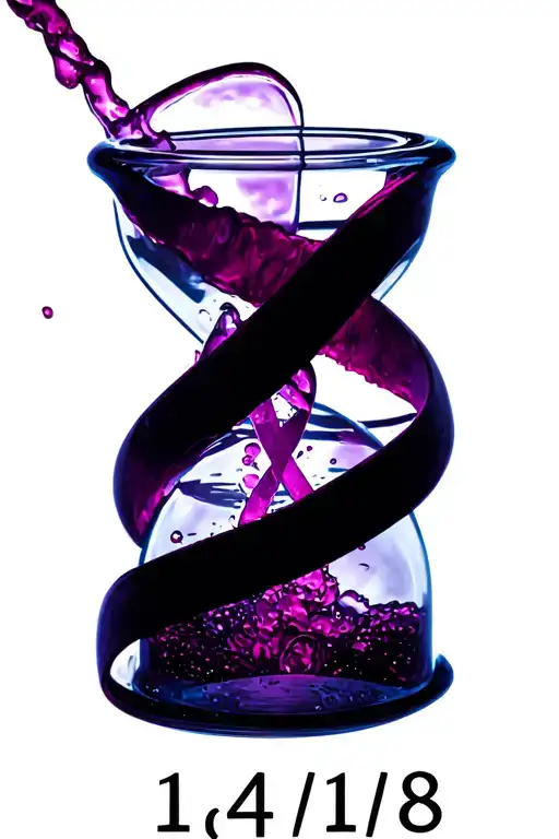 "2/14/18 " colon cancer ribbon wrapping an hour glass bottle pouring tattoo design idea