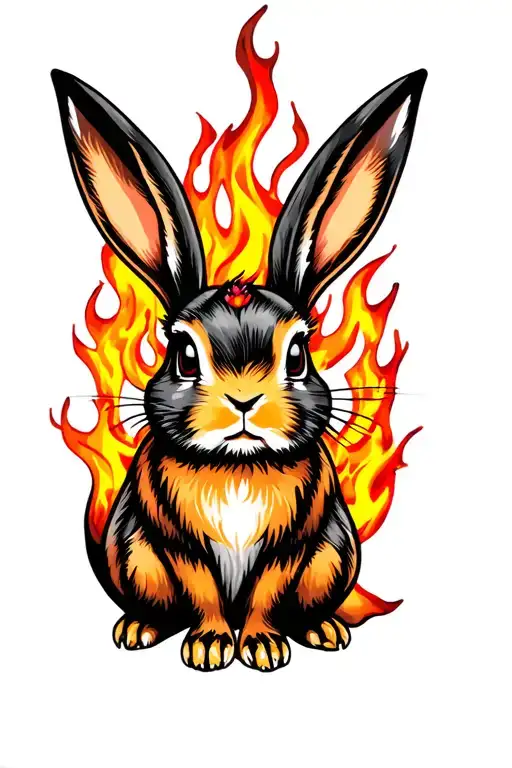 Fire rabbit tattoo design idea