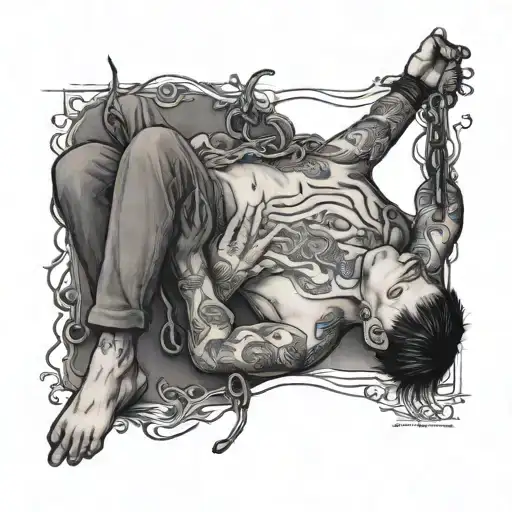 a clotheless skinny suicide hangman with ripped stomach tattoo design idea