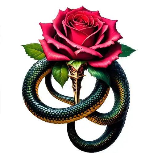 rose dagger snake tattoo design idea