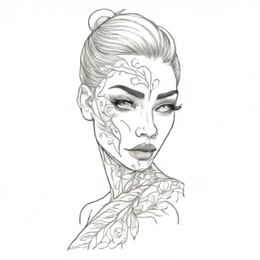 a woman with long lashes tattoo design idea