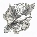 dove bird flying in cloud background tattoo design idea