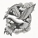 dove bird flying in cloud background tattoo design idea