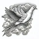 dove bird flying in cloud background tattoo design idea
