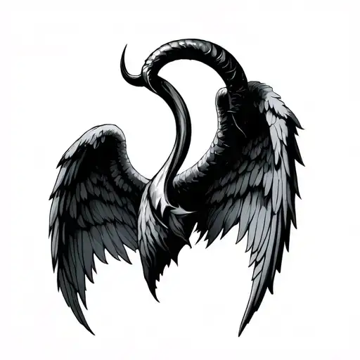 small angel wings with devils horn tattoo design idea