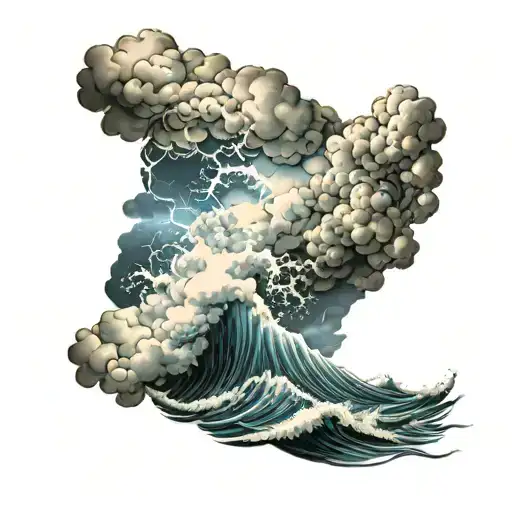 storm clouds, lighting storm, waves crashing tattoo design idea