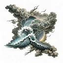 storm clouds, lighting storm, waves crashing tattoo design idea