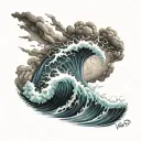 storm clouds, lighting storm, waves crashing tattoo design idea