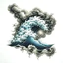 storm clouds, lighting storm, waves crashing tattoo design idea